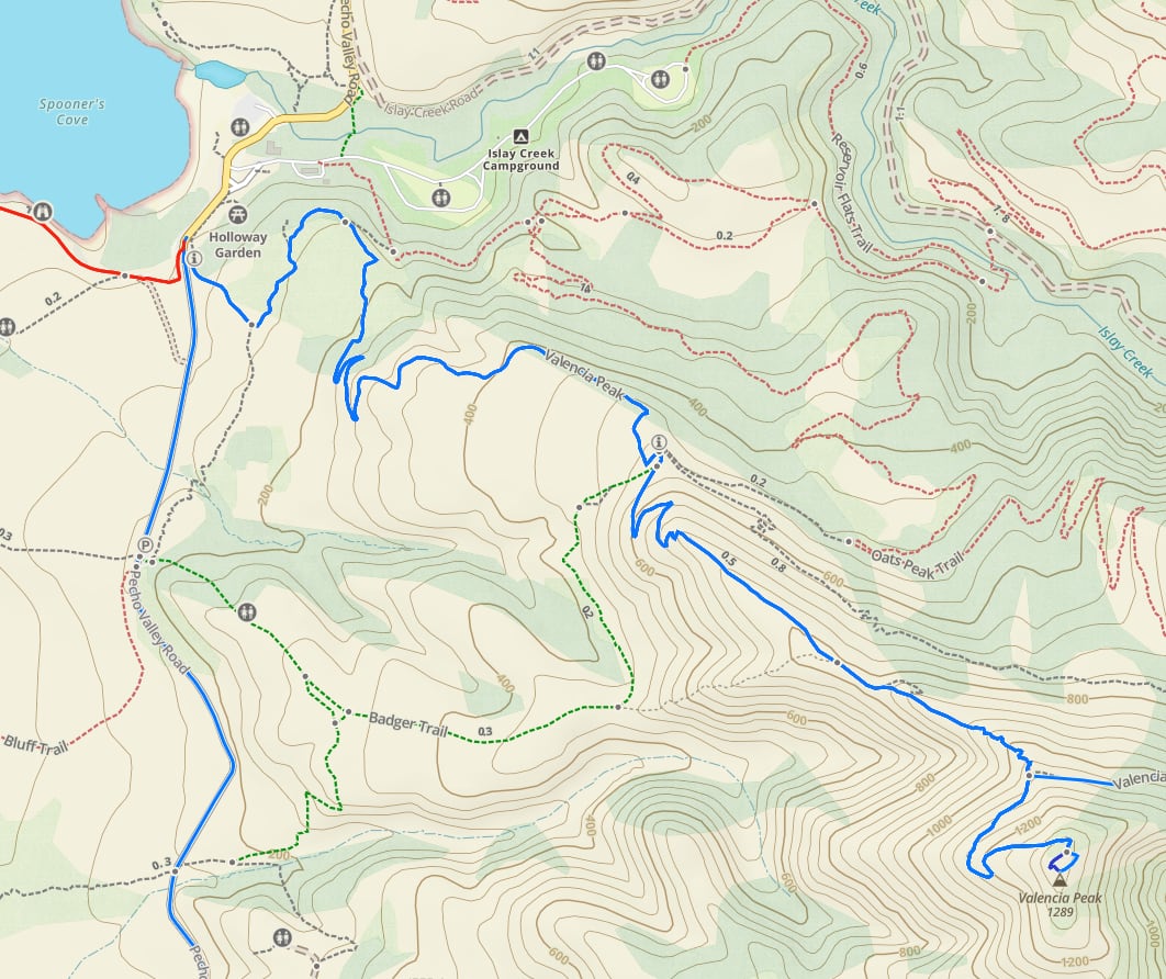 map of Valencia Peak